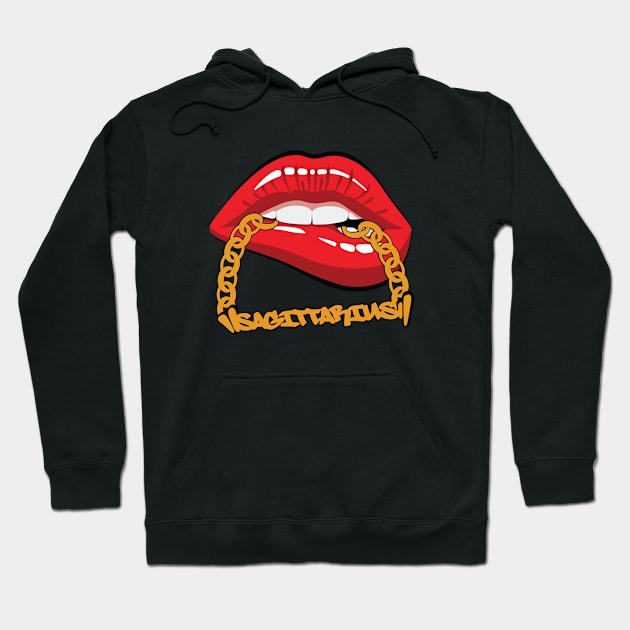 Sagittarius Zodiac Birthday Lips Gold Chains Hoodie by ssflower